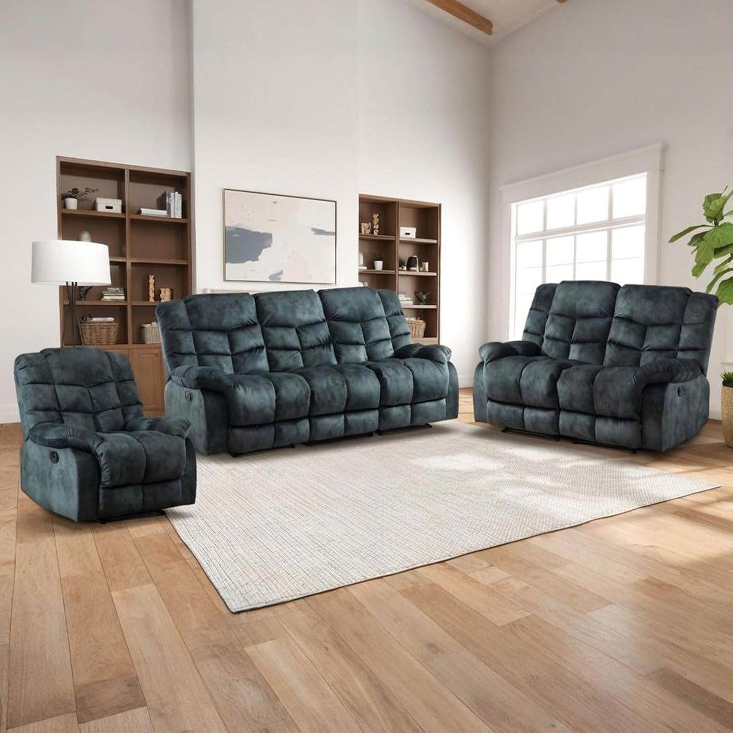 Reclining Living Room Set 3PC Bonded Manual Recliner Set, Grey - Loft&Timber