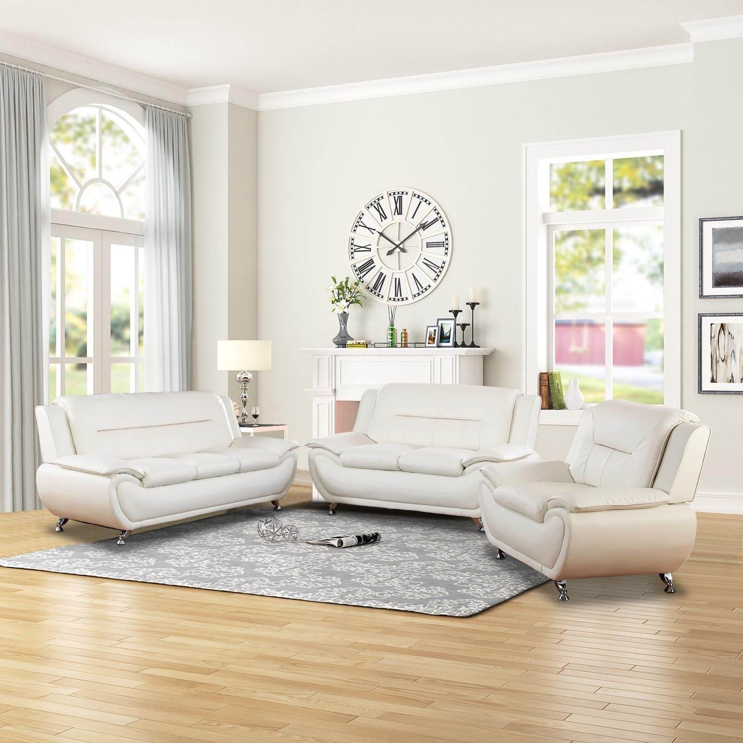Leather Sofa Set,Leather Sofa Set for Living Room Furniture Sets, Loveseat Sofa with Chair 3-Piece for Living Room/Office/Apartment(White) - Loft&Timber