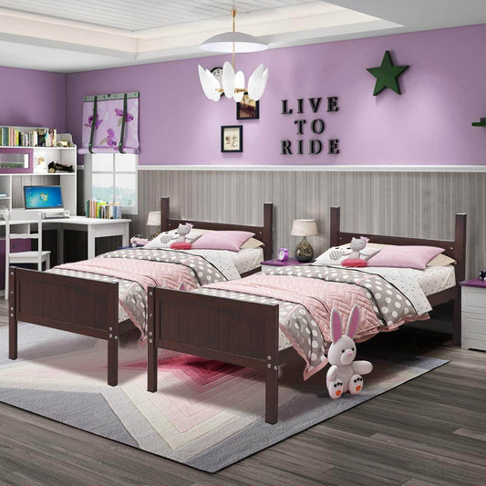 Wood Twin over Twin Bunk Beds Convertible 2 Individual Twin Beds for Kids Children, Solid Rubberwood Bunk Bed with Ladder and Safety Rail (Espresso) - Loft&Timber