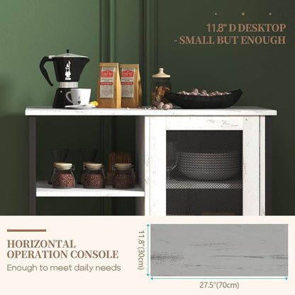 Mini Coffee Bar Cabinet with Storage, 27.5'' Small Kitchen Bar Table, Cute Corner Bar Cabinet for Tea, Buffet Sideboard Cabinet for Dining Room, Farmhouse Coffee Station for Wine (White) - Loft&Timber