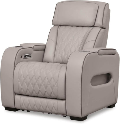 Boyington Contemporary Leather Match Power Recliner, Light Gray - Loft&Timber
