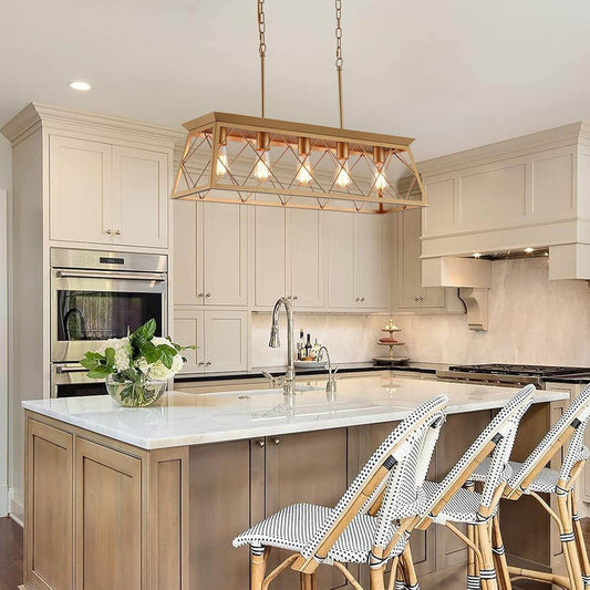 Modern Farmhouse Chandelier Light Fixtures,5-Lights Gold Linear Industrial Light Fixtures for Kitchen Island Bar Dining Table UL Listed - Loft&Timber