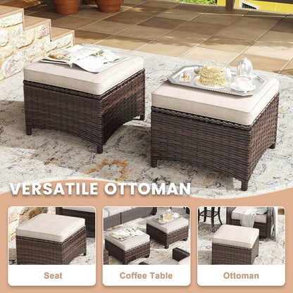 Nine Piece Outdoor Patio Wicker Furniture Set with Fire Table - Loft&Timber