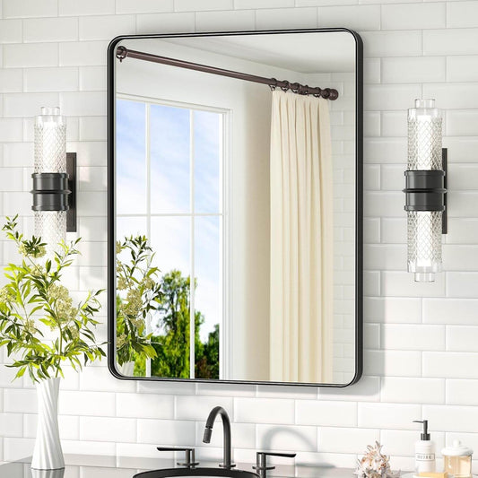 Black Bathroom Mirror 24 X 32 Matte Black Metal Framed Vanity Mirror, Tempered Glass, Wall Mounted for Bathroom, Entryway, Bedroom, Living Room(Horizontal/Vertical)-0