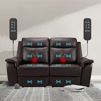 2 Seater Recliner Sofa - Double Reclining Loveseat with Massage & Heating - PU Leather Manual Home Theater Seating Manual Recliner Motion Living Room Chair-1