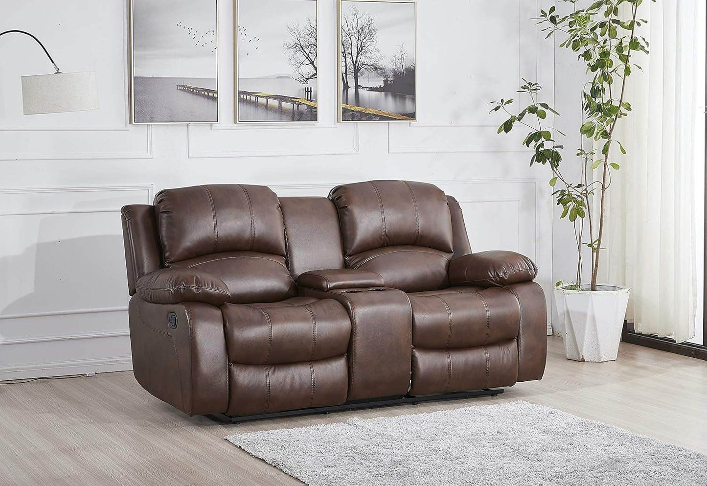 Loveseat Brown Faux Leather Sofa Set - Loft&Timber