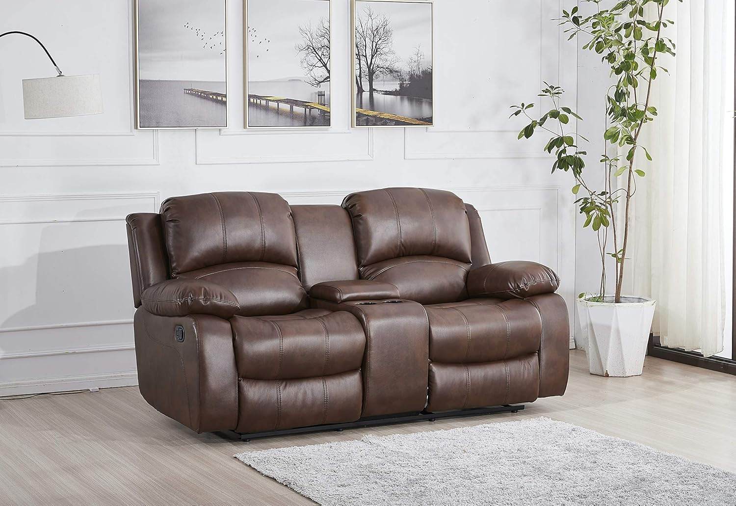 Loveseat Brown Faux Leather Sofa Set - Loft&Timber