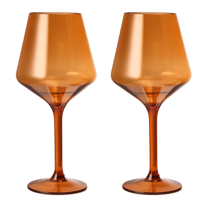 Floating Wine Glasses for Pool - Set of 2-15 OZ Shatterproof Poolside Wine Glasses, Tritan Plastic Reusable, Beach Outdoor Cocktail, Wine, Champagne, Water Glassware Spring Summer (Burnt Orange) - Loft&Timber