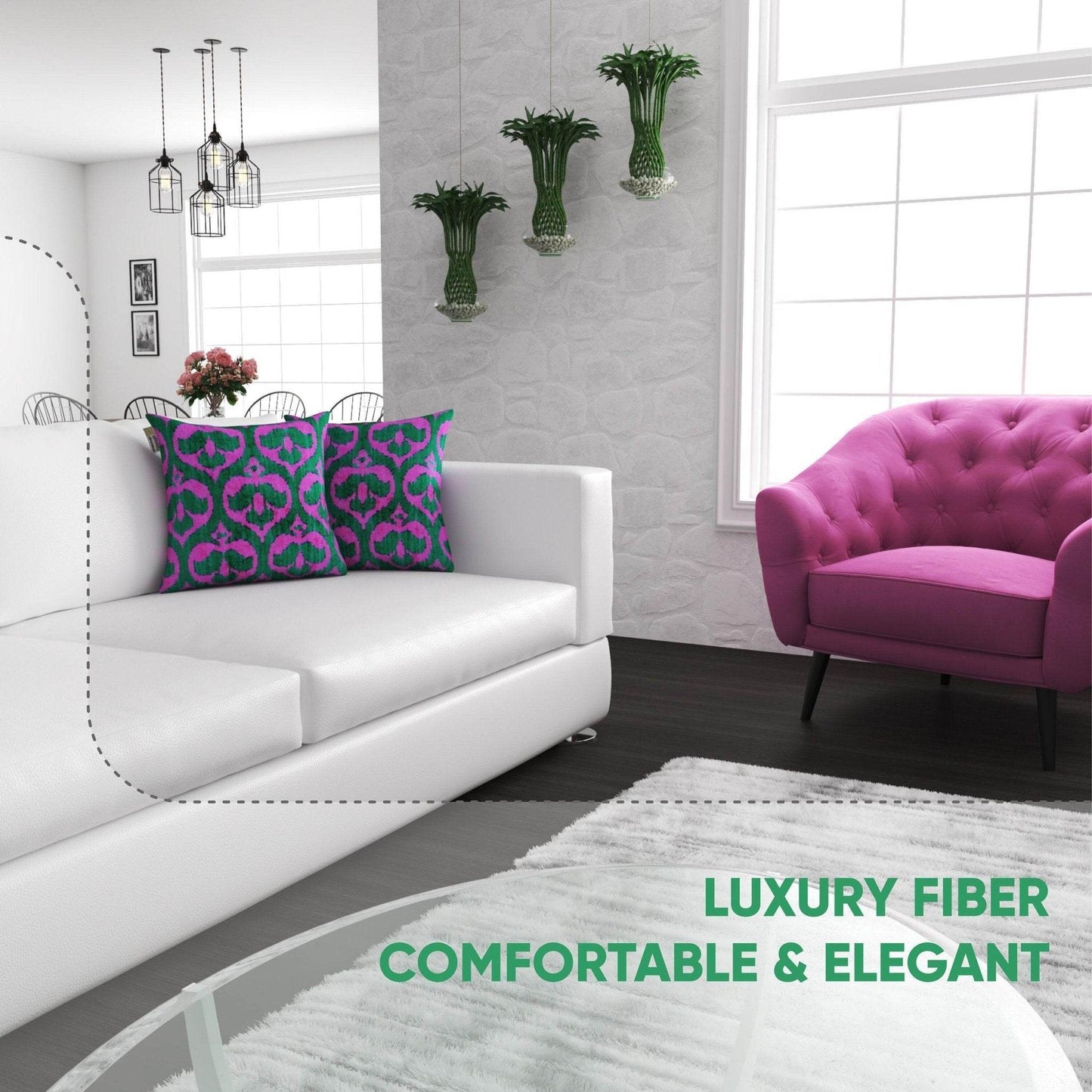 Canvello Decorative Green Pink Pillows For Couch with Down Insert - 18x18 in - Loft&Timber