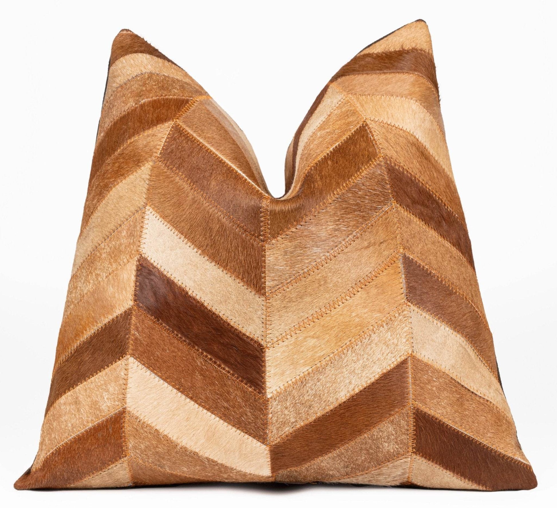 Canvello Genuine Cowhide Leather Decorative Throw Pillows - Handmade Patchwork Boho Accent Pillows For Sofa, Couch, Bed, Chair - Western Southwestern Farmhouse Pillow Covers With Feather Down Insert Included - Loft&Timber