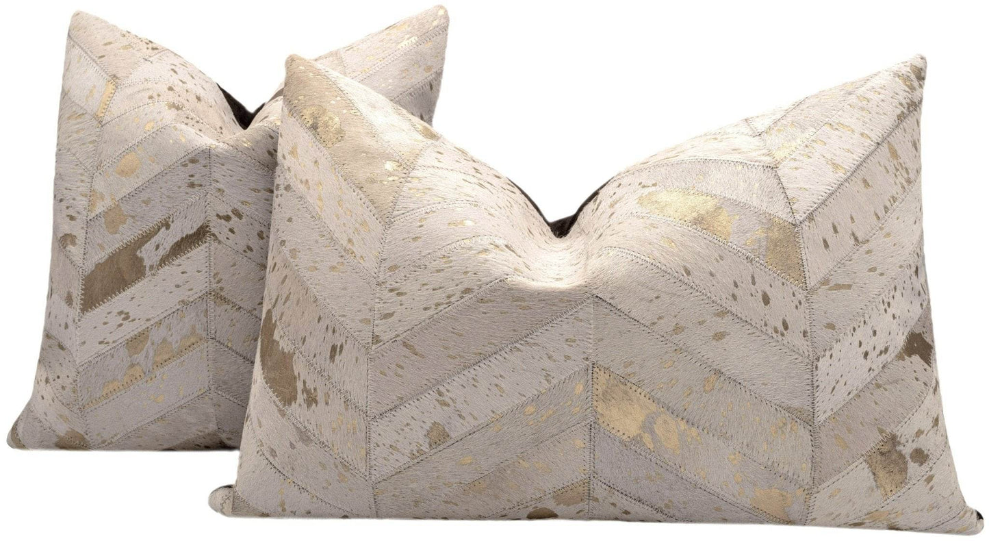 Canvello Genuine Cowhide Leather Decorative Throw Pillows - Handmade Patchwork Boho Accent Pillows For Sofa, Couch, Bed, Chair - Western Southwestern Farmhouse Pillow Covers With Feather Down Insert Included - Loft&Timber