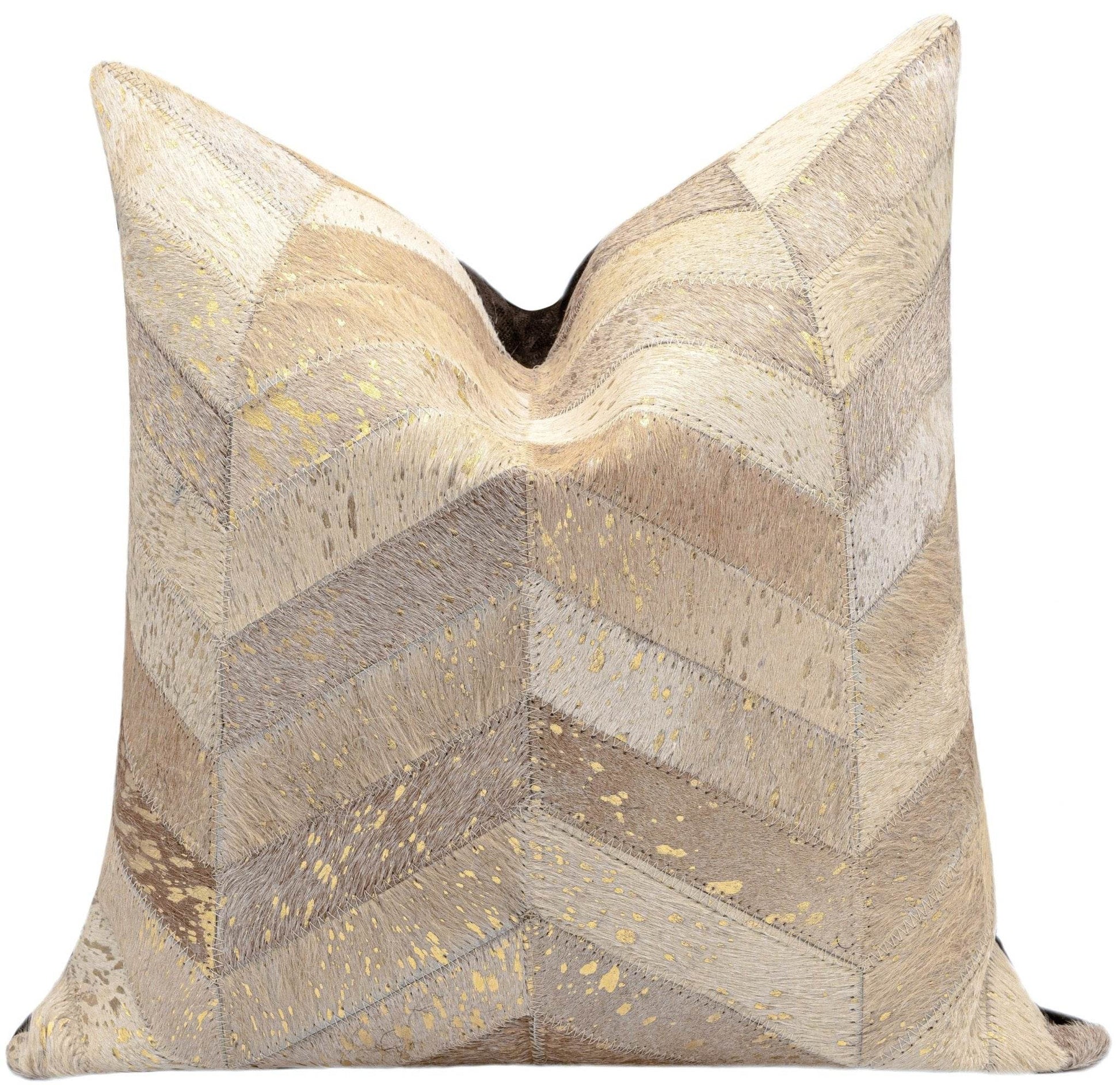 Canvello Genuine Cowhide Leather Decorative Throw Pillows - Handmade Patchwork Boho Accent Pillows For Sofa, Couch, Bed, Chair - Western Southwestern Farmhouse Pillow Covers With Feather Down Insert Included) - Loft&Timber