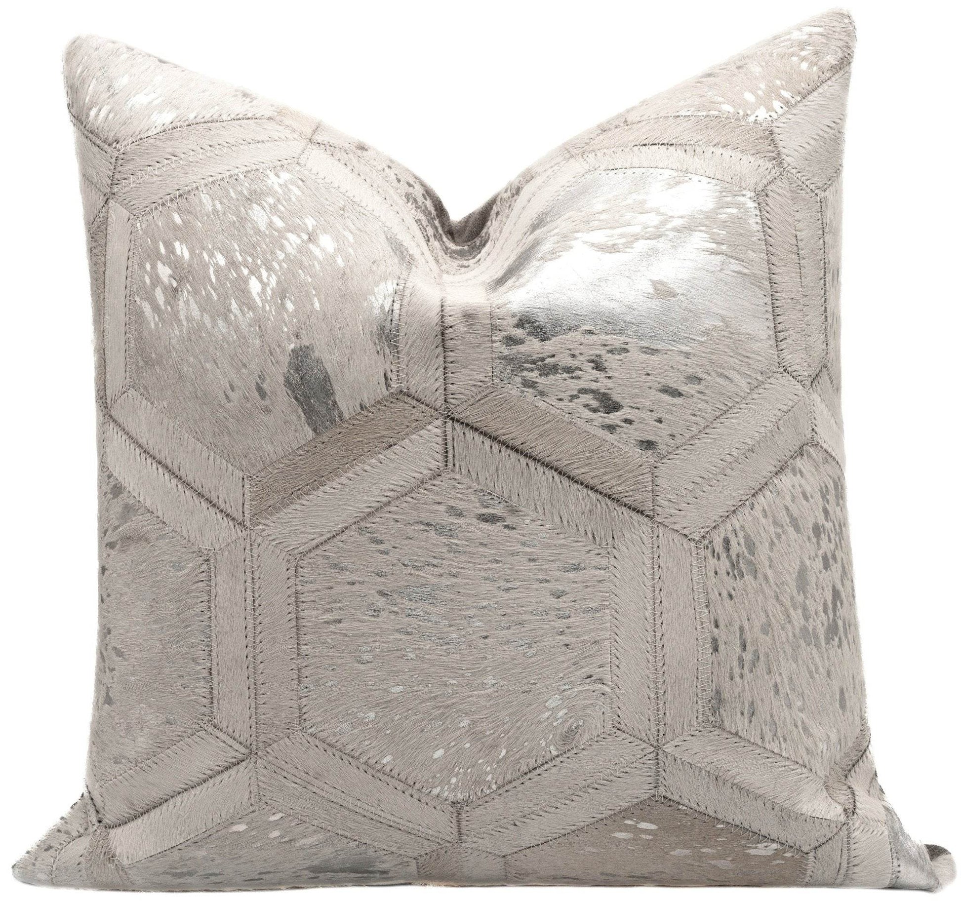 Canvello Genuine Cowhide Leather Decorative Throw Pillows - Handmade Patchwork Boho Accent Pillows For Sofa, Couch, Bed, Chair - Western Southwestern Farmhouse Pillow Covers With Feather Down Insert Included - Loft&Timber