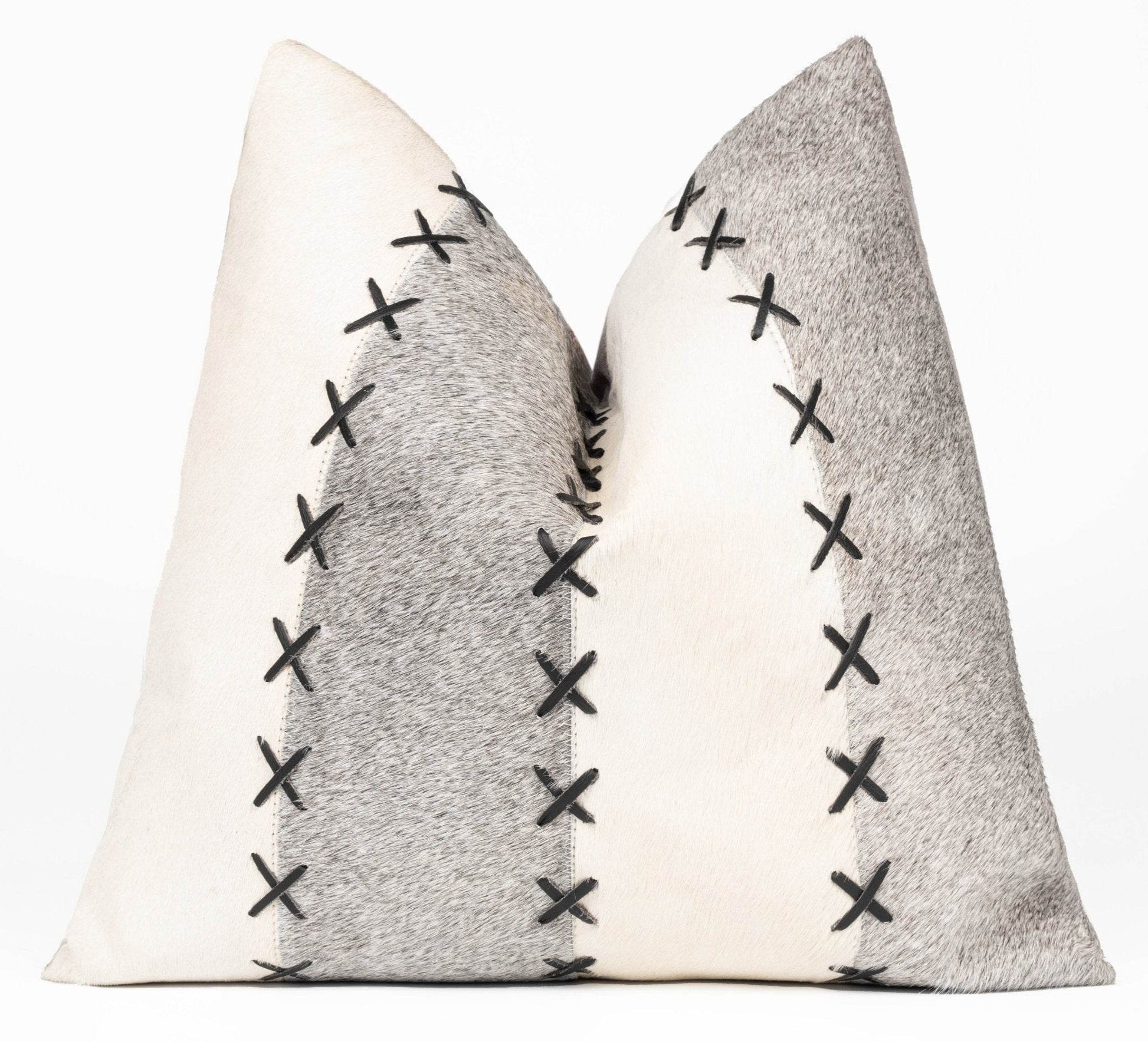 Canvello Genuine Cowhide Leather Decorative Throw Pillows - Handmade Patchwork Boho Accent Pillows For Sofa, Couch, Bed, Chair - Western Southwestern Farmhouse Pillow Covers With Feather Down Insert Included - Loft&Timber