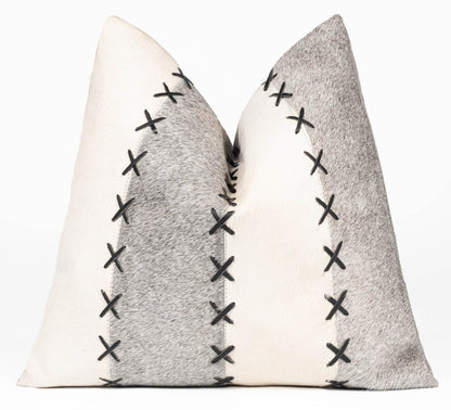 Canvello Genuine Cowhide Leather Decorative Throw Pillows - Handmade Patchwork Boho Accent Pillows For Sofa, Couch, Bed, Chair - Western Southwestern Farmhouse Pillow Covers With Feather Down Insert Included - Loft&Timber