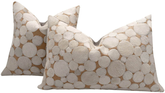 Canvello Genuine Cowhide Leather Decorative Throw Pillows - Handmade Patchwork Boho Accent Pillows For Sofa, Couch, Bed, Chair - Western Southwestern Farmhouse Pillow Covers With Feather Down Insert Included - Loft&Timber