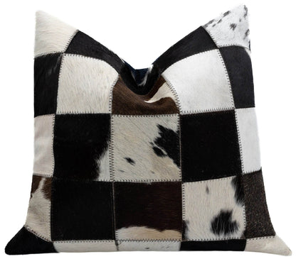 Canvello Genuine Cowhide Leather Decorative Throw Pillows - Handmade Patchwork Boho Accent Pillows For Sofa, Couch, Bed, Chair - Western Southwestern Farmhouse Pillow Covers With Feather Down Insert Included - Loft&Timber