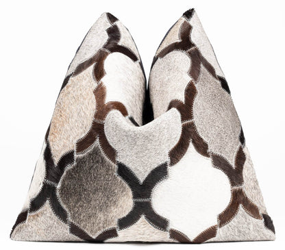 Canvello Genuine Cowhide Leather Decorative Throw Pillows - Handmade Patchwork Boho Accent Pillows For Sofa, Couch, Bed, Chair - Western Southwestern Farmhouse Pillow Covers With Feather Down Insert Included - Loft&Timber