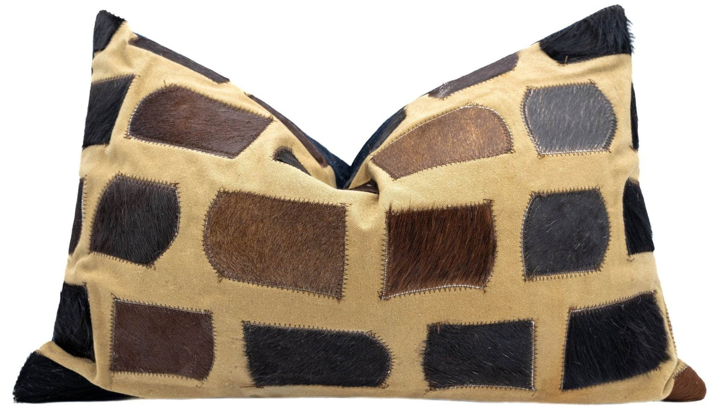 Canvello Genuine Cowhide Leather Decorative Throw Pillows - Handmade Patchwork Boho Accent Pillows For Sofa, Couch, Bed, Chair - Western Southwestern Farmhouse Pillow Covers With Feather Down Insert Included - Loft&Timber