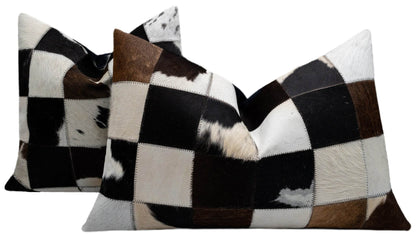 Canvello Genuine Cowhide Leather Decorative Throw Pillows - Handmade Patchwork Boho Accent Pillows For Sofa, Couch, Bed, Chair - Western Southwestern Farmhouse Pillow Covers With Feather Down Insert Included - Loft&Timber
