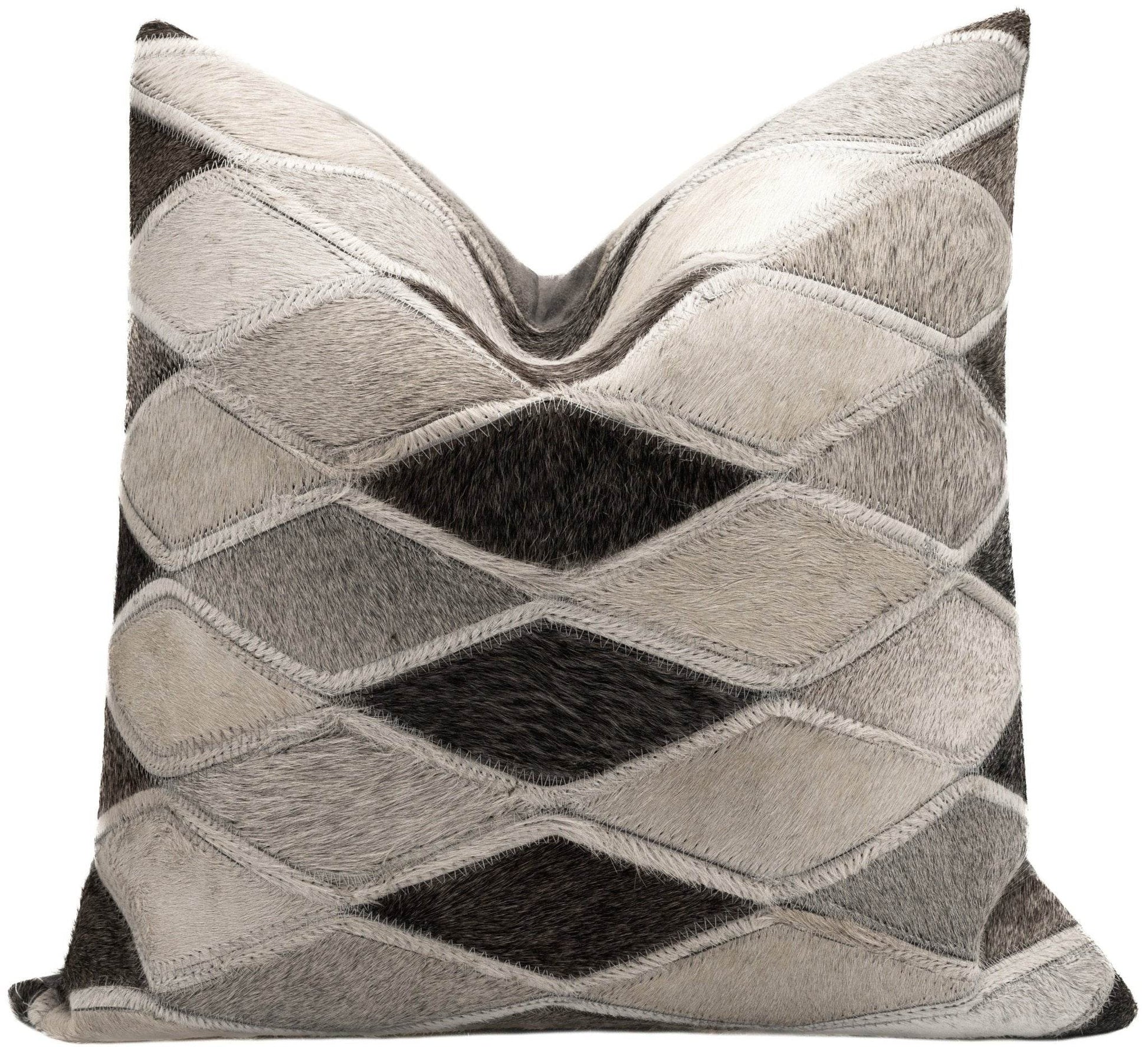 Canvello Genuine Cowhide Leather Decorative Throw Pillows - Handmade Patchwork Boho Accent Pillows For Sofa, Couch, Bed, Chair - Western Southwestern Farmhouse Pillow Covers With Feather Down Insert Included - Loft&Timber