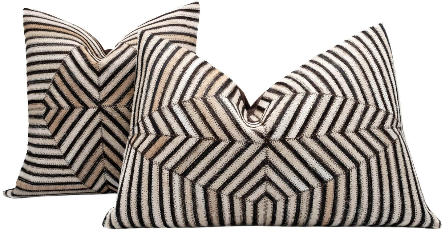 Canvello Genuine Cowhide Leather Decorative Throw Pillows - Handmade Patchwork Boho Accent Pillows For Sofa, Couch, Bed, Chair - Western Southwestern Farmhouse Pillow Covers With Feather Down Insert Included - Loft&Timber