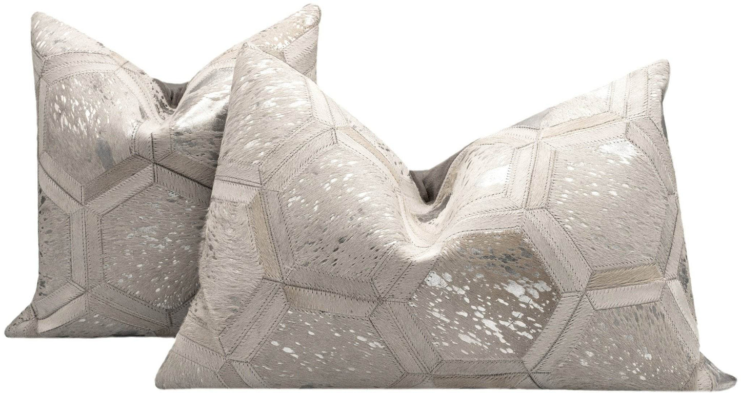 Canvello Genuine Cowhide Leather Decorative Throw Pillows - Handmade Patchwork Boho Accent Pillows For Sofa, Couch, Bed, Chair - Western Southwestern Farmhouse Pillow Covers With Feather Down Insert Included - Loft&Timber