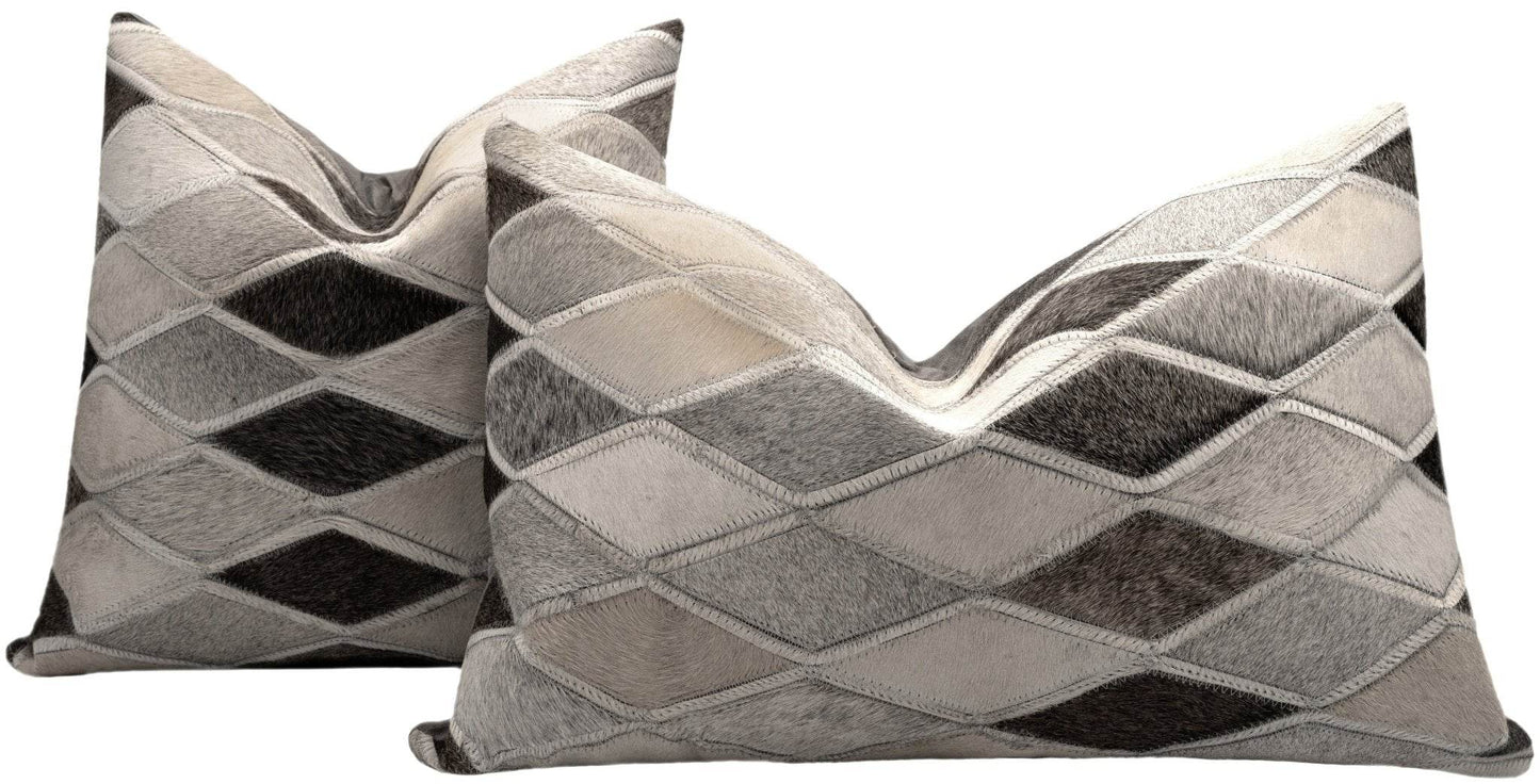 Canvello Genuine Cowhide Leather Decorative Throw Pillows - Handmade Patchwork Boho Accent Pillows For Sofa, Couch, Bed, Chair - Western Southwestern Farmhouse Pillow Covers With Feather Down Insert Included - Loft&Timber