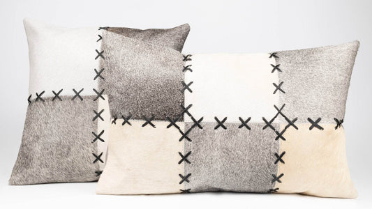 Canvello Genuine Cowhide Leather Decorative Throw Pillows - Handmade Patchwork Boho Accent Pillows For Sofa, Couch, Bed, Chair - Western Southwestern Farmhouse Pillow Covers With Feather Down Insert Included - Loft&Timber