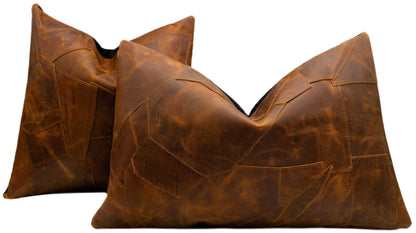 Canvello Genuine Cowhide Leather Decorative Throw Pillows - Handmade Patchwork Boho Accent Pillows For Sofa, Couch, Bed, Chair - Western Southwestern Farmhouse Pillow Covers With Feather Down Insert Included) - Loft&Timber