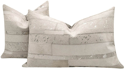 Canvello Genuine Cowhide Leather Decorative Throw Pillows - Handmade Patchwork Boho Accent Pillows For Sofa, Couch, Bed, Chair - Western Southwestern Farmhouse Pillow Covers With Feather Down Insert Included - Loft&Timber