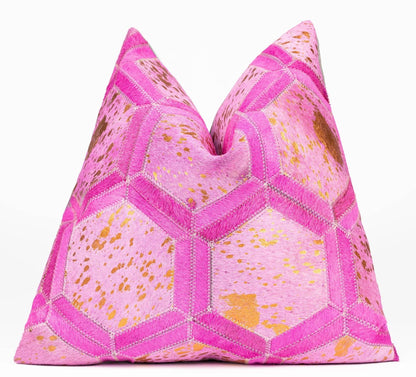 Canvello Genuine Cowhide Leather Decorative Throw Pillows - Handmade Patchwork Boho Accent Pillows For Sofa, Couch, Bed, Chair - Western Southwestern Farmhouse Pillow Covers With Feather Down Insert Included - Loft&Timber