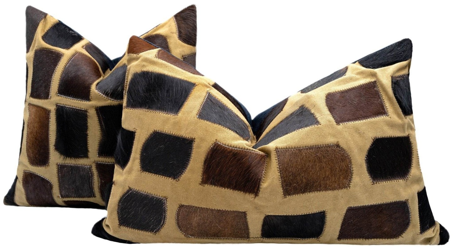 Canvello Genuine Cowhide Leather Decorative Throw Pillows - Handmade Patchwork Boho Accent Pillows For Sofa, Couch, Bed, Chair - Western Southwestern Farmhouse Pillow Covers With Feather Down Insert Included - Loft&Timber