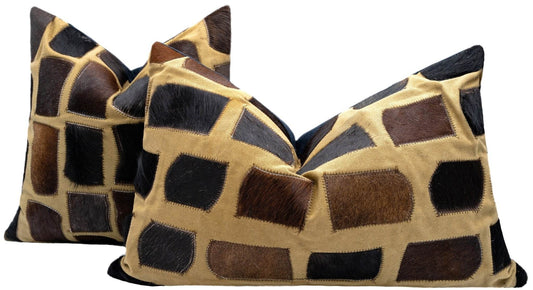 Canvello Genuine Cowhide Leather Decorative Throw Pillows - Handmade Patchwork Boho Accent Pillows For Sofa, Couch, Bed, Chair - Western Southwestern Farmhouse Pillow Covers With Feather Down Insert Included - Loft&Timber