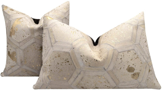 Canvello Genuine Cowhide Leather Decorative Throw Pillows - Handmade Patchwork Boho Accent Pillows For Sofa, Couch, Bed, Chair - Western Southwestern Farmhouse Pillow Covers With Feather Down Insert Included) - Loft&Timber