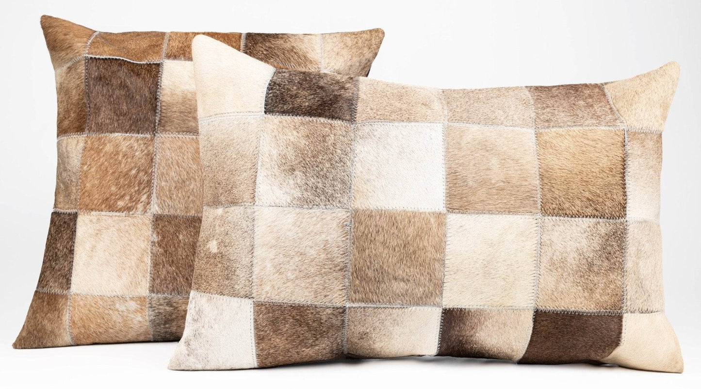 Canvello Genuine Cowhide Leather Decorative Throw Pillows - Handmade Patchwork Boho Accent Pillows For Sofa, Couch, Bed, Chair - Western Southwestern Farmhouse Pillow Covers With Feather Down Insert Included - Loft&Timber