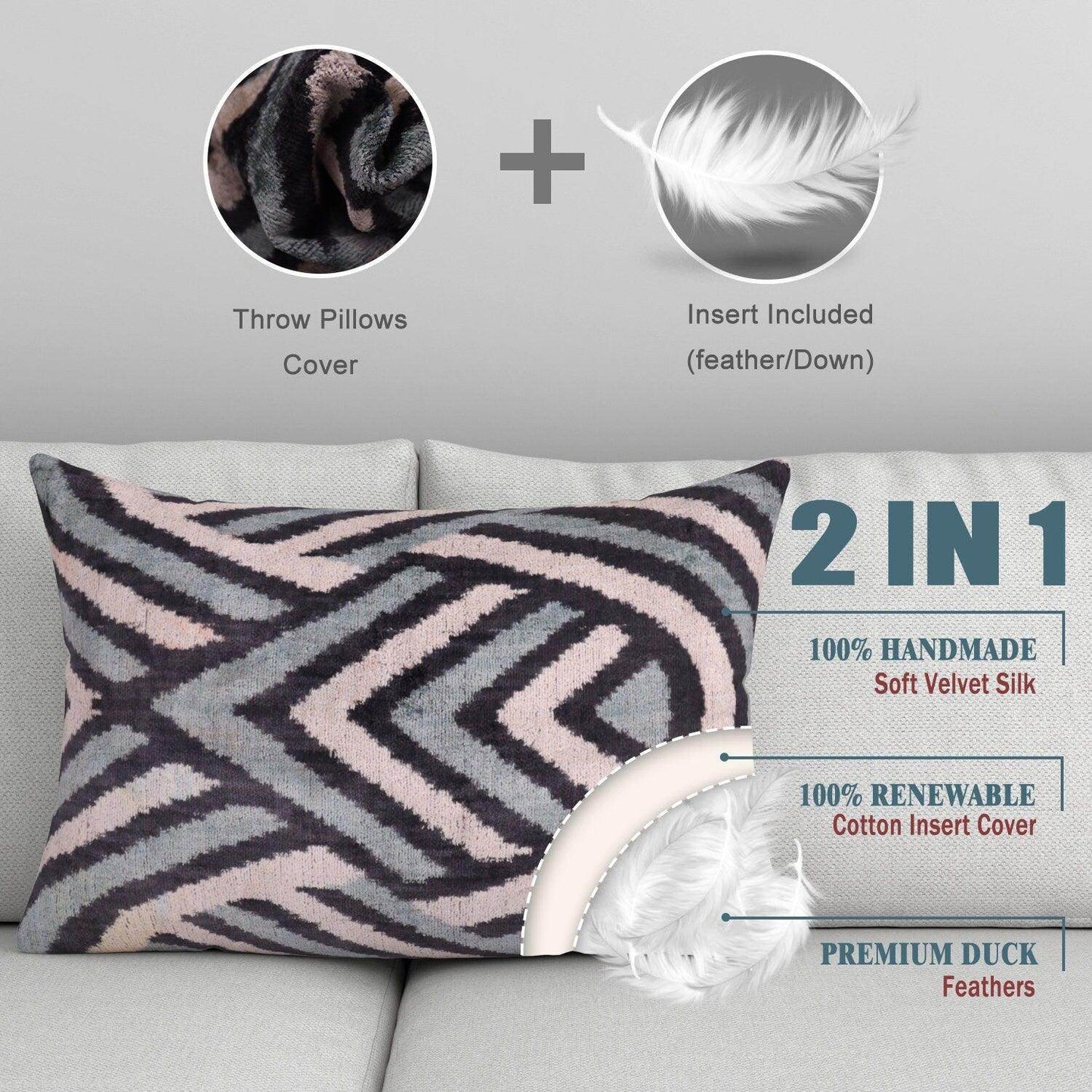 Canvello Handmade Decorative Gray Black Throw Pillows - 16x24 in - Loft&Timber