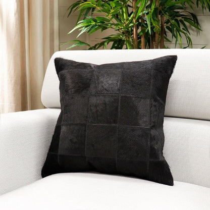 Canvello Safari Checkered Black Cowhide 17" Decorative Throw Pillow - Loft&Timber