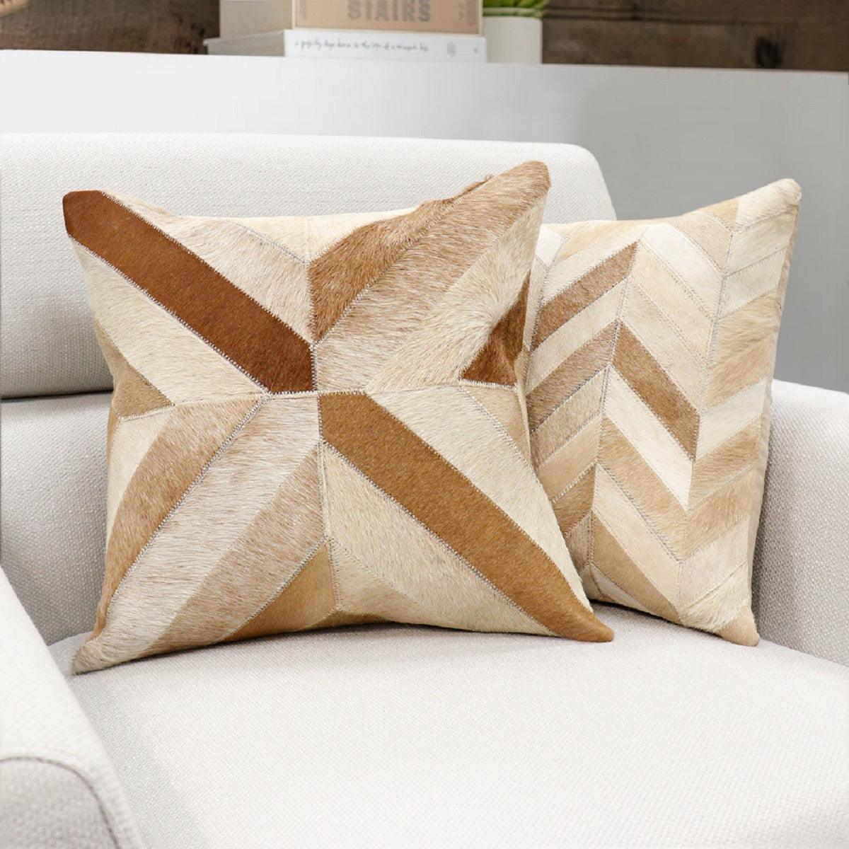 Canvello Safari Chevron L. Brown Cowhide 17" Decorative Throw Pillow - Loft&Timber