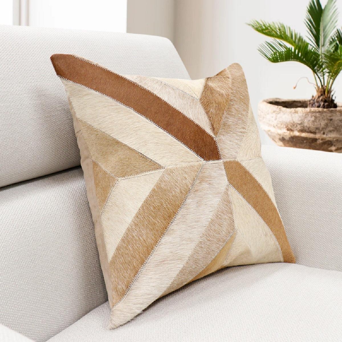 Canvello Safari Chevron L. Brown Cowhide 17" Decorative Throw Pillow - Loft&Timber