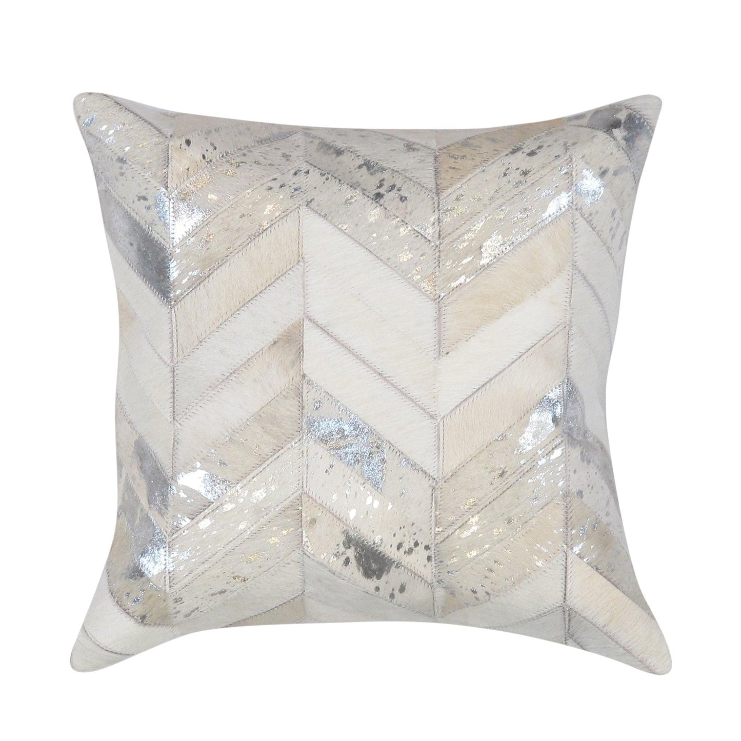 Canvello Safari Chevron Silver Cowhide 17" Decorative Throw Pillow - Loft&Timber