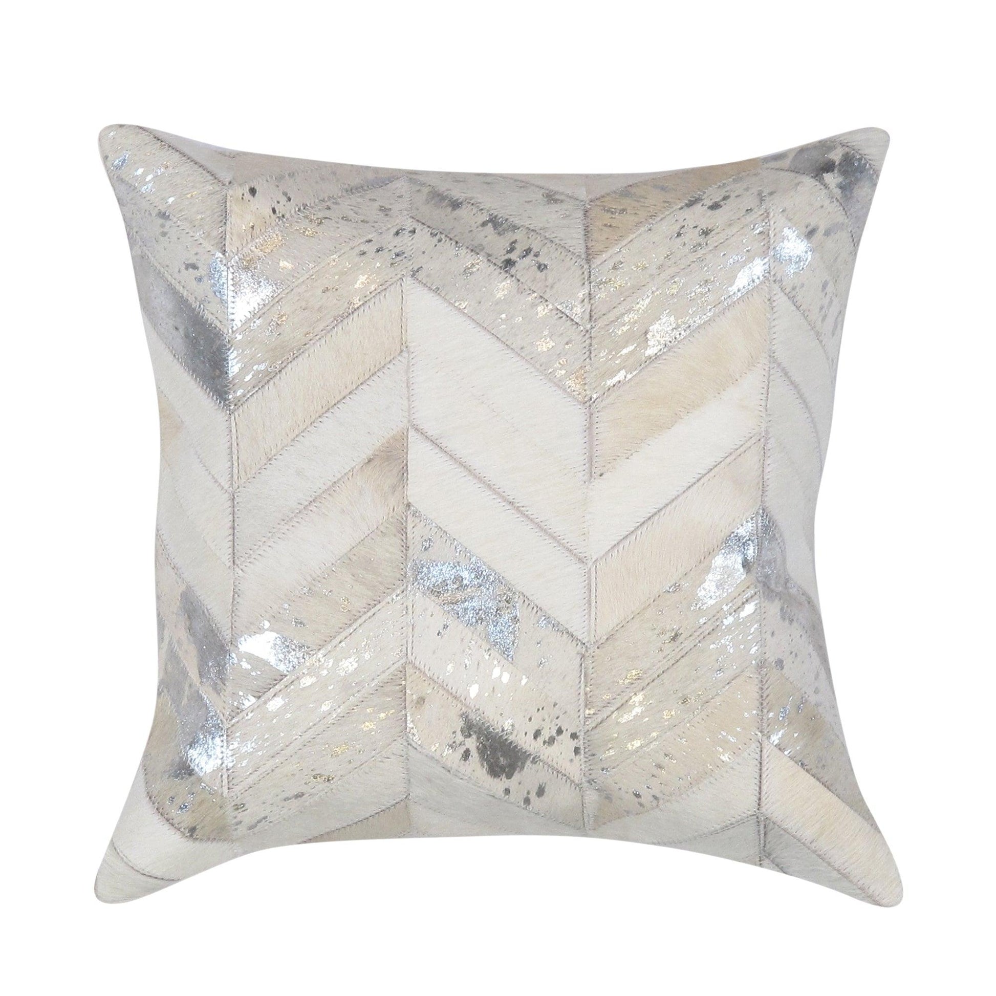 Canvello Safari Chevron Silver Cowhide 17" Decorative Throw Pillow - Loft&Timber