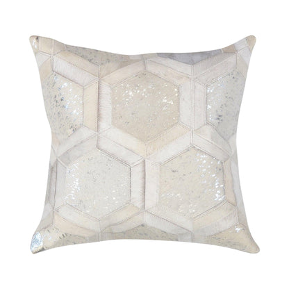 Canvello Safari Geometric Silver Cowhide 17" Decorative Throw Pillow - Loft&Timber
