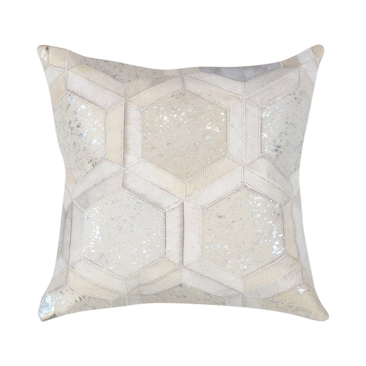 Canvello Safari Geometric Silver Cowhide 17" Decorative Throw Pillow - Loft&Timber