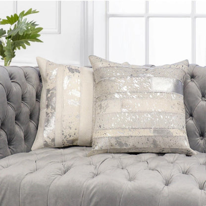 Canvello Safari Striped Silver Cowhide 17" Decorative Throw Pillow - Loft&Timber