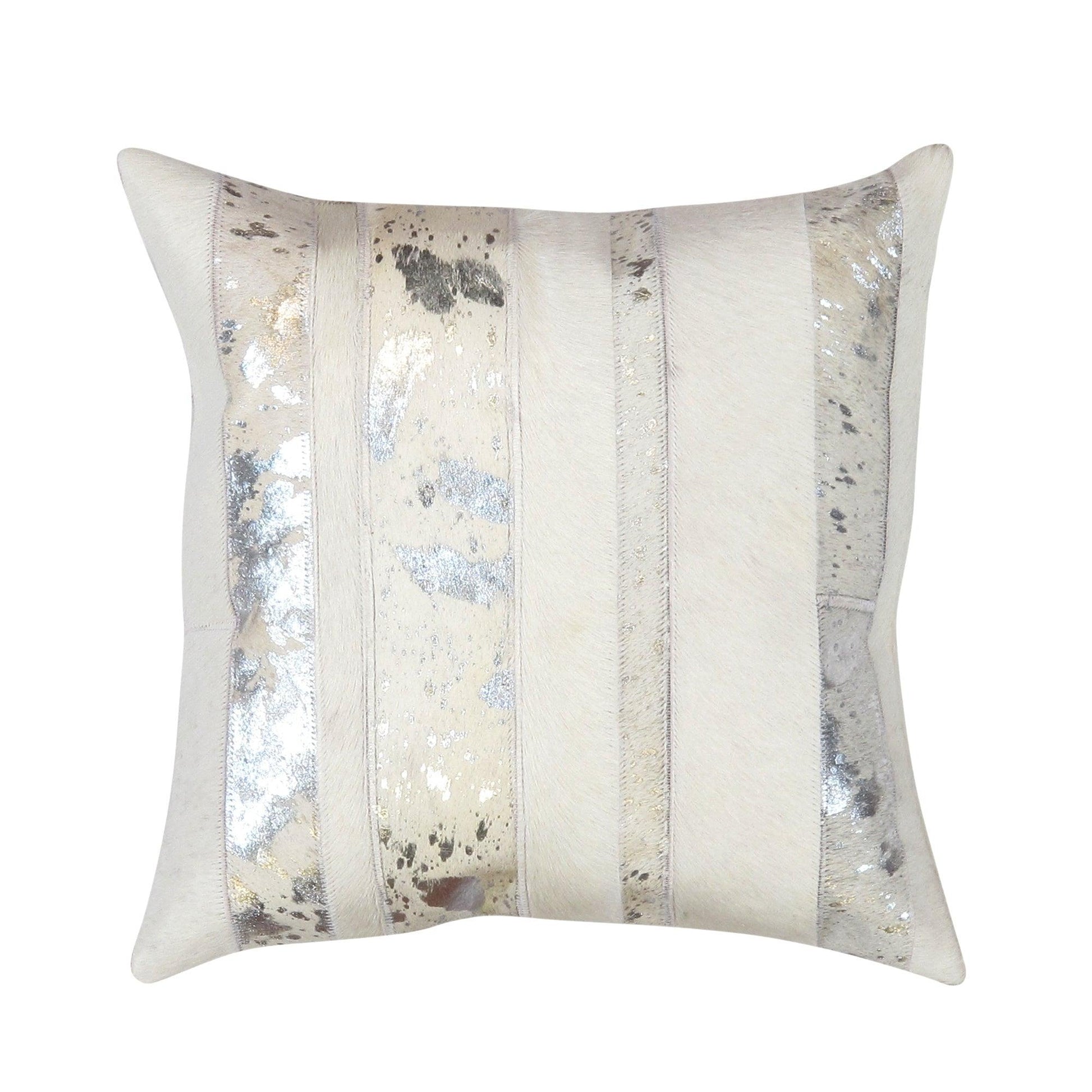 Canvello Safari Striped Silver Cowhide 17" Decorative Throw Pillow - Loft&Timber