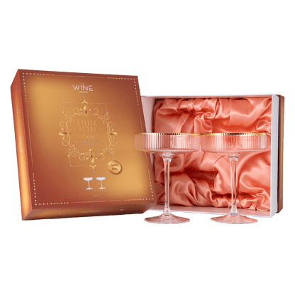 Ribbed Coupe Cocktail Glasses With Gold Rim 8 oz | Set of 2 | Classic Manhattan Glasses For Cocktails, Champagne Coupe, Ripple Coupe Glasses, Art Deco Gatsby Vintage, Crystal with Stems - Loft&Timber