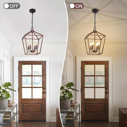 Chandelier for Dining Room, 4-Light Rustic Chandelier Fixtures, Vintage Ceiling Light with Adjustable Height, Antique Bronze Geometric Hanging Light for Bedroom, Foyer, Kitchen, Living Room, Entryway - Loft&Timber