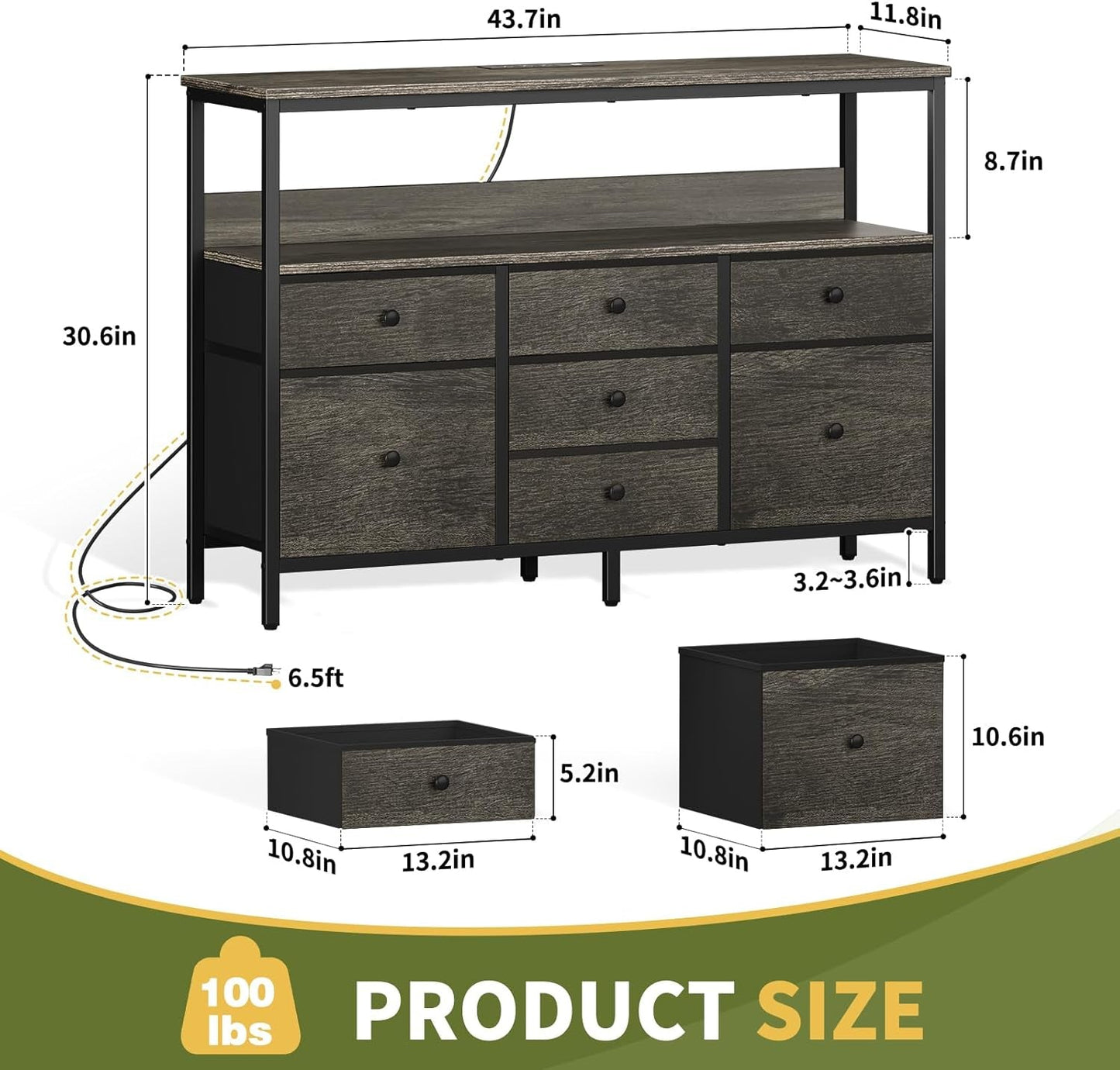 TV Stand Dresser for Bedroom, 7 Fabric Drawers Entertainment Center, LED Dressers with Power Outlets, TV Stands for Living Room with Storage Shelf, TV Console Entertainment Stand up to 50" TV-2