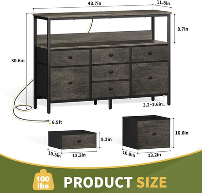 TV Stand Dresser for Bedroom, 7 Fabric Drawers Entertainment Center, LED Dressers with Power Outlets, TV Stands for Living Room with Storage Shelf, TV Console Entertainment Stand up to 50" TV-2